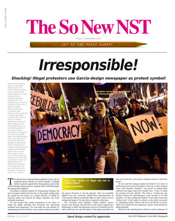 |Another spoof NST front page with a cameo role for another Garcia job. 