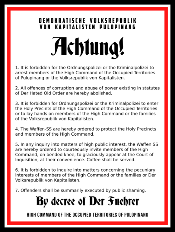 Public Notice No 1/2016 of the Demokratische Volksrepublik von Kapitalisten Pulopinang